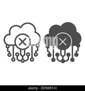 Deny or ban of cloud access line and solid icon, data hoarding concept. Vector graphics. Cloud storage connection links forbidden sign on white backgr Stock Vector