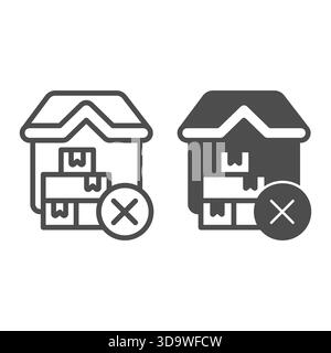 Warehouse of report boxes prohibited line and solid icon, hoarding concept. Vector graphics. Keeping packages forbidden, security sign on white backgr Stock Vector