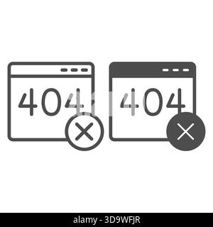 Connection error code page window line and solid icon, system message concept. Vector graphics. Website server with no access sign on white background Stock Vector