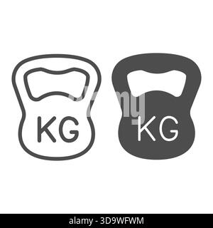 Kilogram weight heavy kettlebell line and solid icon, body building concept. Vector graphics. One big kettlebell, training sign on white background, o Stock Vector