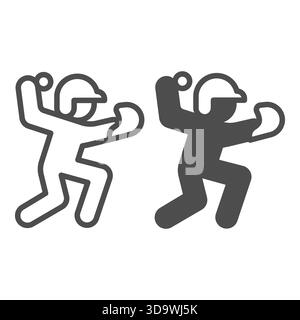 Baseball player with ball and glove line and solid icon, baseball game concept. Vector graphics. Sportsman, sport sign on white background, outline st Stock Vector