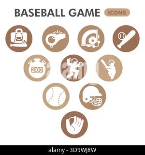 Baseball game symbols collection or sketches, baseball theme bubble with glyph style signs for web and app. Vector graphics isolated on white backgrou Stock Vector