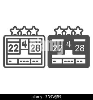 Scoreboard result with stars line and solid icon, baseball game concept. Vector graphics. Baseball scores info display, sport sign on white background Stock Vector