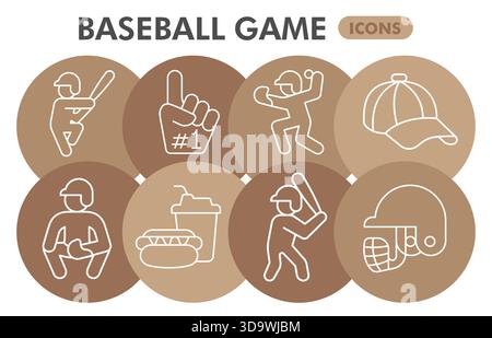 Baseball game symbols collection or sketches, baseball theme bubble with thin line style signs for web and app. Vector graphics isolated on white back Stock Vector