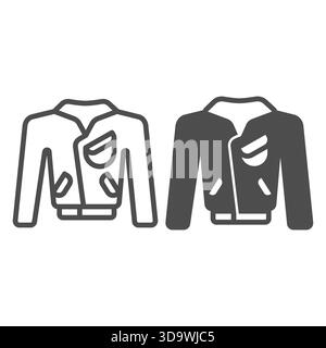Leather jacket with sleeves and pockets line and solid icon, autumn clothing concept. Vector graphics. Vest for men, clothes sign on white background, Stock Vector