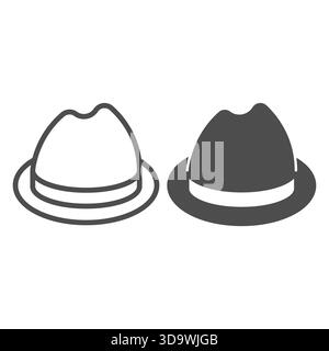 Hat with stripe and visor line and solid icon, winter headwear concept. Vector graphics. Stylish hat for men, headwear sign on white background, outli Stock Vector