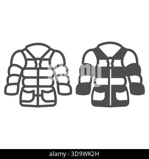 Down jacket with pockets line and solid icon, autumn clothing concept. Vector graphics. Coat for women sign, clothes on white background, outline styl Stock Vector