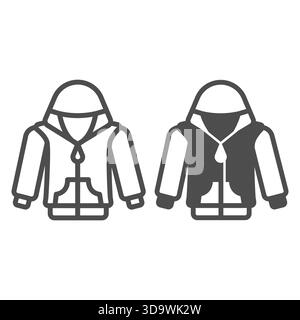 Hoodie with pockets and hood line and solid icon, autumn clothing concept. Vector graphics. Coat with head hood for men, clothes sign on white backgro Stock Vector
