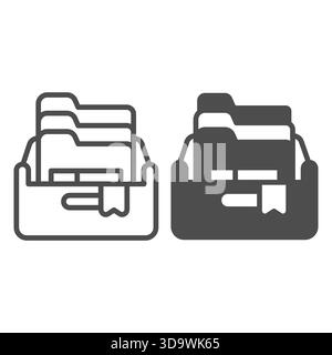 Box with old cases line and solid icon, police force concept. Vector graphics. Document folders of evidence, trace sign on white background, outline s Stock Vector