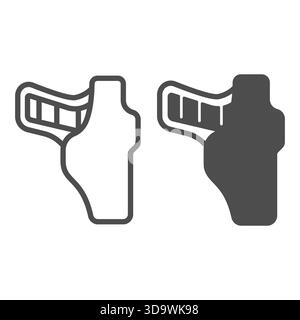 Pistol gun in leather holster line and solid icon, police force concept. Vector graphics. Holster with weapon, safeguard sign on white background, out Stock Vector
