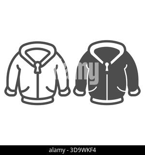 Jacket with zipper and pockets line and solid icon, autumn clothing concept. Vector graphics. Coat without hood for men, clothes sign on white backgro Stock Vector