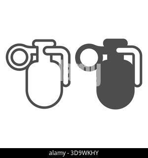 Grenade with ring pin line and solid icon, police force concept. Vector graphics. Military grenade bomb, ammunition sign on white background, outline Stock Vector