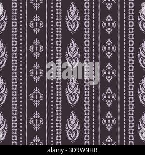 Dark Folk Pink Floral Stripes Stock Vector