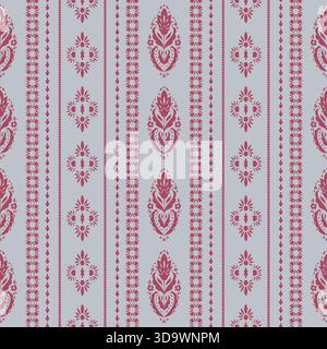 Pink Folk Stripe Floral Wallpaper Stock Vector