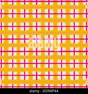 Bright yellow and pink checkered grid seamless pattern illustration Stock Vector