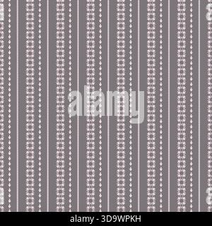 Gray Pink Folk Floral Stripes Stock Vector