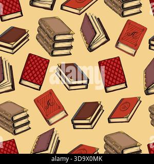 Books seamless pattern. Vintage background. Reading education symbol, literature stack. Decor textile, wrapping paper, wallpaper. Print for fabric. Vector cartoon flat style isolated illustration Stock Vector