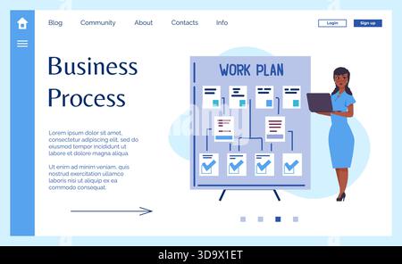 Business people landing page. Time management. Businessman productivity. Goals organizer board. Work plan. Tasks and schedule deadlines notes at whiteboard. Website design template. Vector background Stock Vector