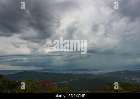 Supercell thunderstorm over northern Adriatic Sea coast near Trieste, Italy Stock Photo