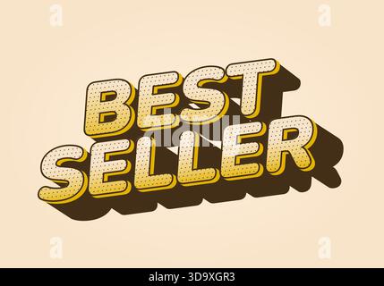 A stylized text graphic featuring the words Best Seller in bold, 3D typography with a shadow effect, set against a light beige background. Stock Vector