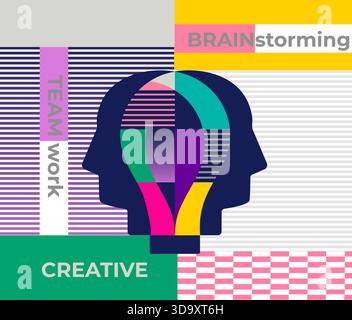 Teamwork concept,abstract geometric concept of brainstorming. Infographic of brainstorming-find solution for business, interaction to get a solution.Vector for web, banners, posters, flyers,marketing. Stock Vector