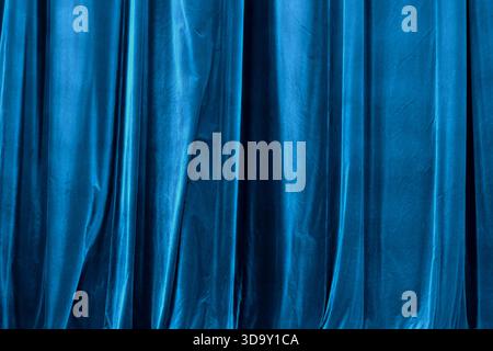 Bright Blue Velvet Stage Curtains Texture Background Stock Photo