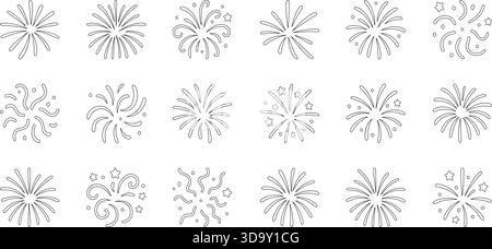 Various fireworks. Bursts and confetti explosions on a white background Stock Vector