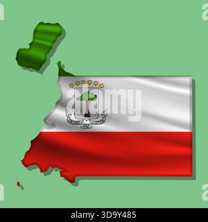 Waving vector abstract flag of Equatorial Guinea in map shape with shadow Stock Vector