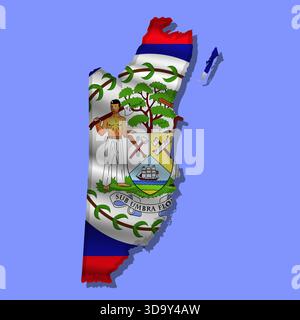 Waving vector abstract flag of Belize in map shape with shadow Stock Vector