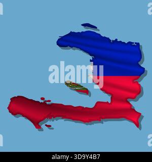 Waving vector abstract flag of Haiti in map shape with shadow Stock Vector