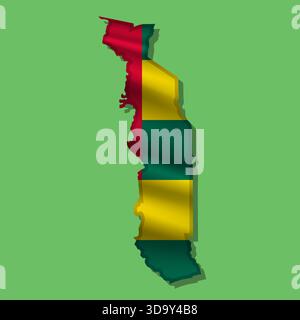 Waving vector abstract flag of Togo in map shape with shadow Stock Vector