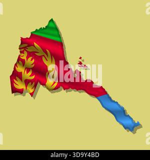 Waving vector abstract flag of Eritrea in map shape with shadow Stock Vector