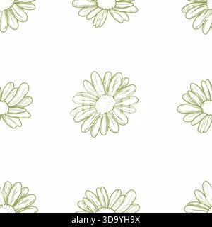 Seamless vector pattern with large daisies on a white background. Ideal for fabric, packaging, stationery, wallpapers, and modern decorative design. Stock Vector