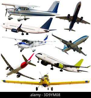 Collage of different civil airplanes Stock Photo