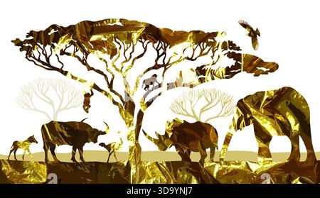 Abstract African golden silhouettes. hand drawing. Not AI, Vector illustration Stock Vector