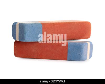 School erasers on white background Stock Photo
