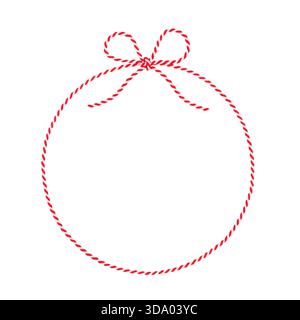 Circle Made of Red and White String Rope with Bow Isolated on White Background, Clipping Path Included Stock Photo