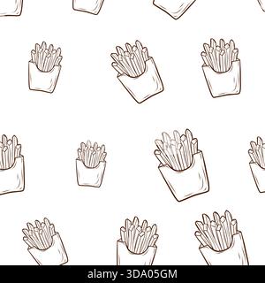 A seamless pattern with french fries. Linear vector illustration. A versatile background element for menus, packaging, corporate identity, advertising Stock Vector