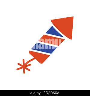 A clean, modern vector icon of a rocket firework, featuring bold diagonal lines and a glowing fuse. Ideal for party invitations, event promotions, and Stock Vector