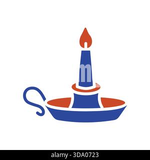 A classic vector silhouette of a burning candle in a chamber candlestick, representing warmth, tradition, and light. Perfect for holiday, vintage, and Stock Vector