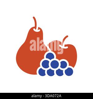 A clean line art vector icon depicting a pear, an apple, and grapes, symbolizing the bounty of autumn harvest. This icon is perfect for seasonal desig Stock Vector