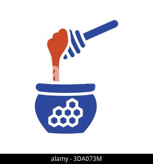 A classic vector silhouette of a pot of honey with a honey dipper, symbolizing organic food, nature, and sweetness. This icon is perfect for designs r Stock Vector