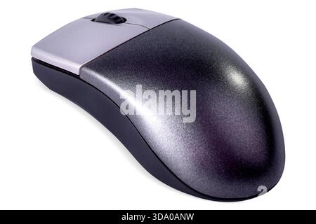 A grey wireless computer mouse on white background, isolated. Stock Photo