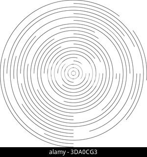 Radial ripple icon. Concentric circles with interrupted lines isolated on white background. Vortex, pulsation, sound wave, vibration, sunburst or Stock Vector