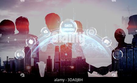 Data-driven decision-making empowers business through analytics, datum collection, and AI systems. Data driven tools support cloud data processing and Stock Photo