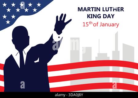 An inspirational Martin Luther King Day design with a speaking silhouette and urban skyline Stock Vector