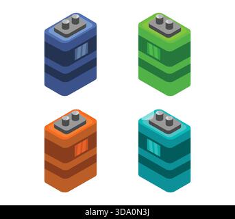 Isometric battery illustrated in vector on white background Stock Vector
