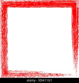 Red grunge vector brush rectangle frame border with rough paint texture, abstract outline graphic design vector Stock Vector