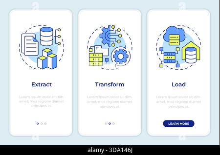 ETL process onboarding mobile app screen Stock Vector