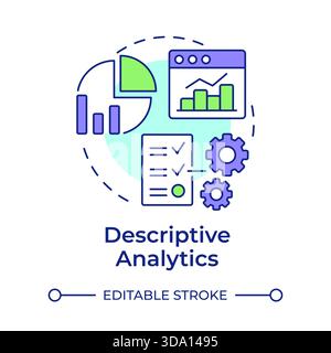 Descriptive analytics multi color concept icon Stock Vector